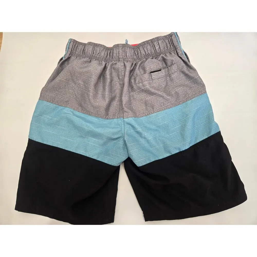 Gerry Boys Large 14/16 Blue Gray Black Colorblock Swim Trunks Board Shorts